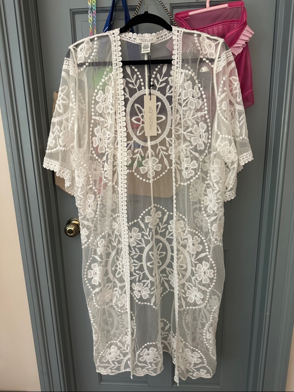 Rachel Zoe White Embroidered Kimono Coverup